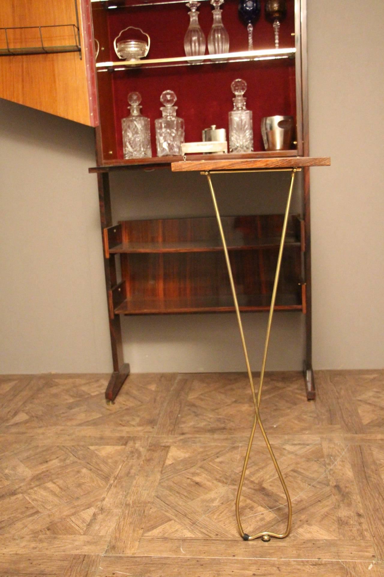 Mid-20th Century Midcentury Italian Dry Bar Cabinet, Fold Out Bar Top in the Style of Borsani