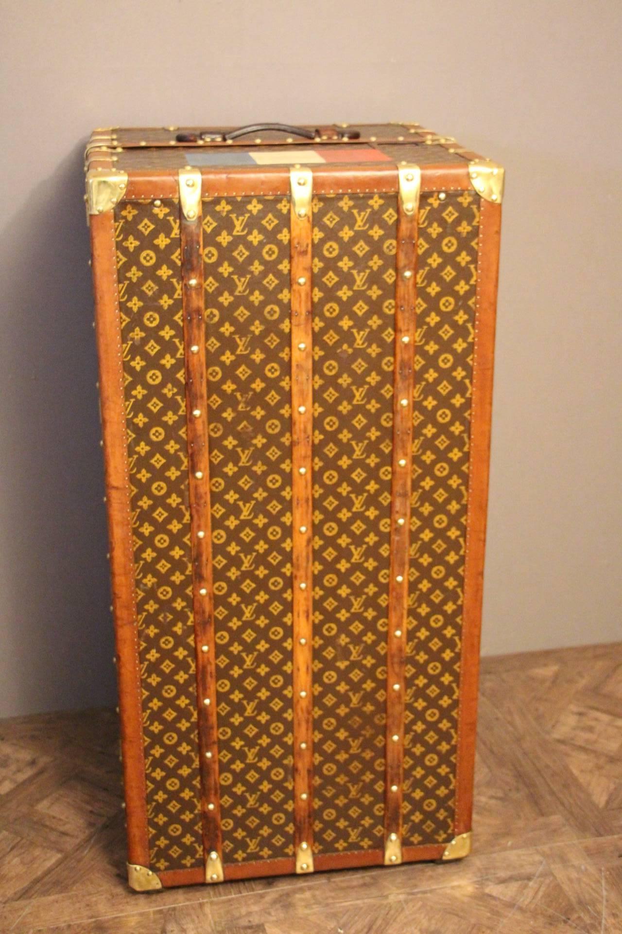 French 1930s Louis Vuitton Monogram Canvas and Brass Fittings Wardrobe Steamer Trunk