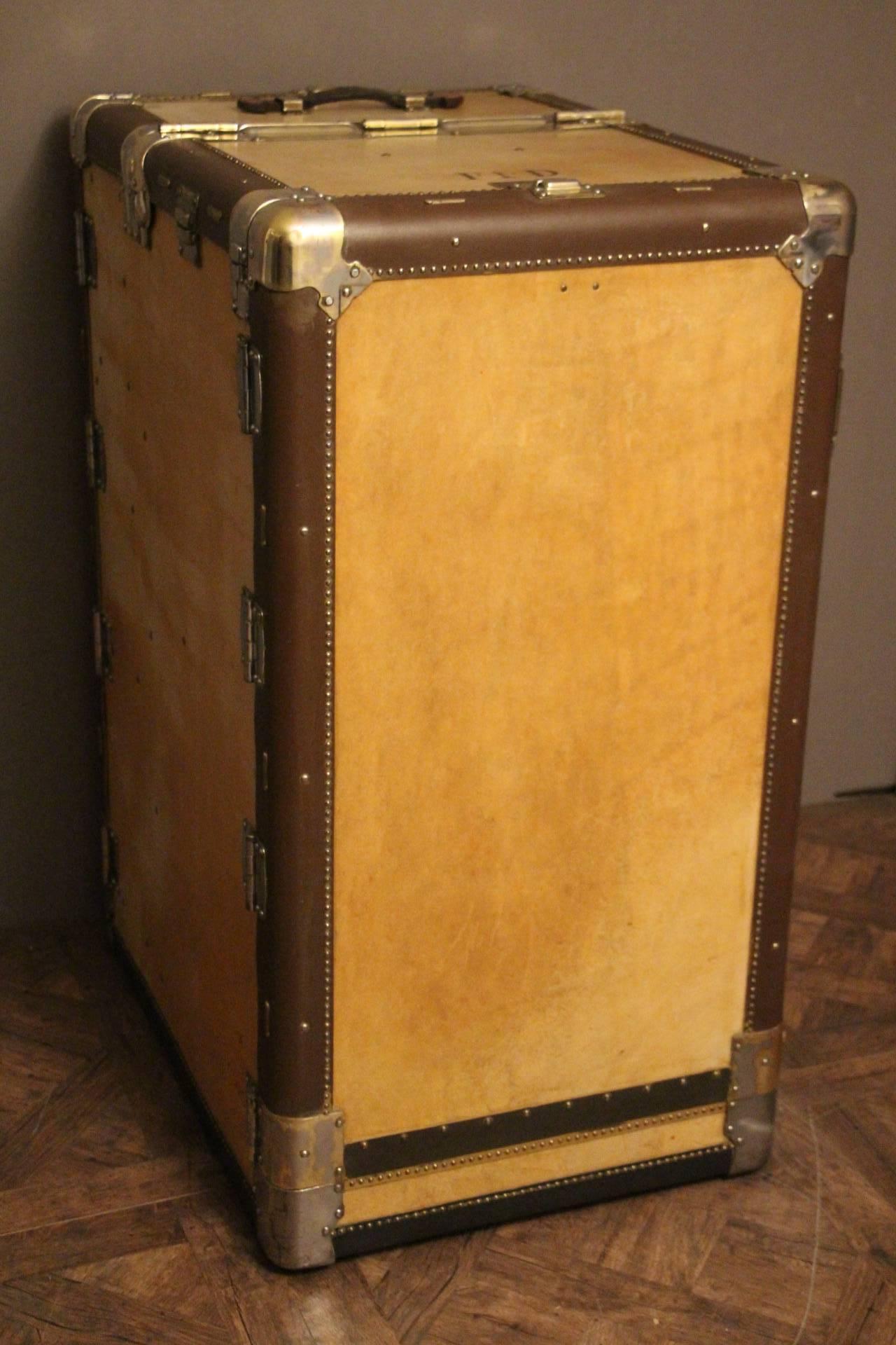 Art Deco 1930s Hartmann Beige Leather Turntable Wardrobe Fitted Steamer Trunk