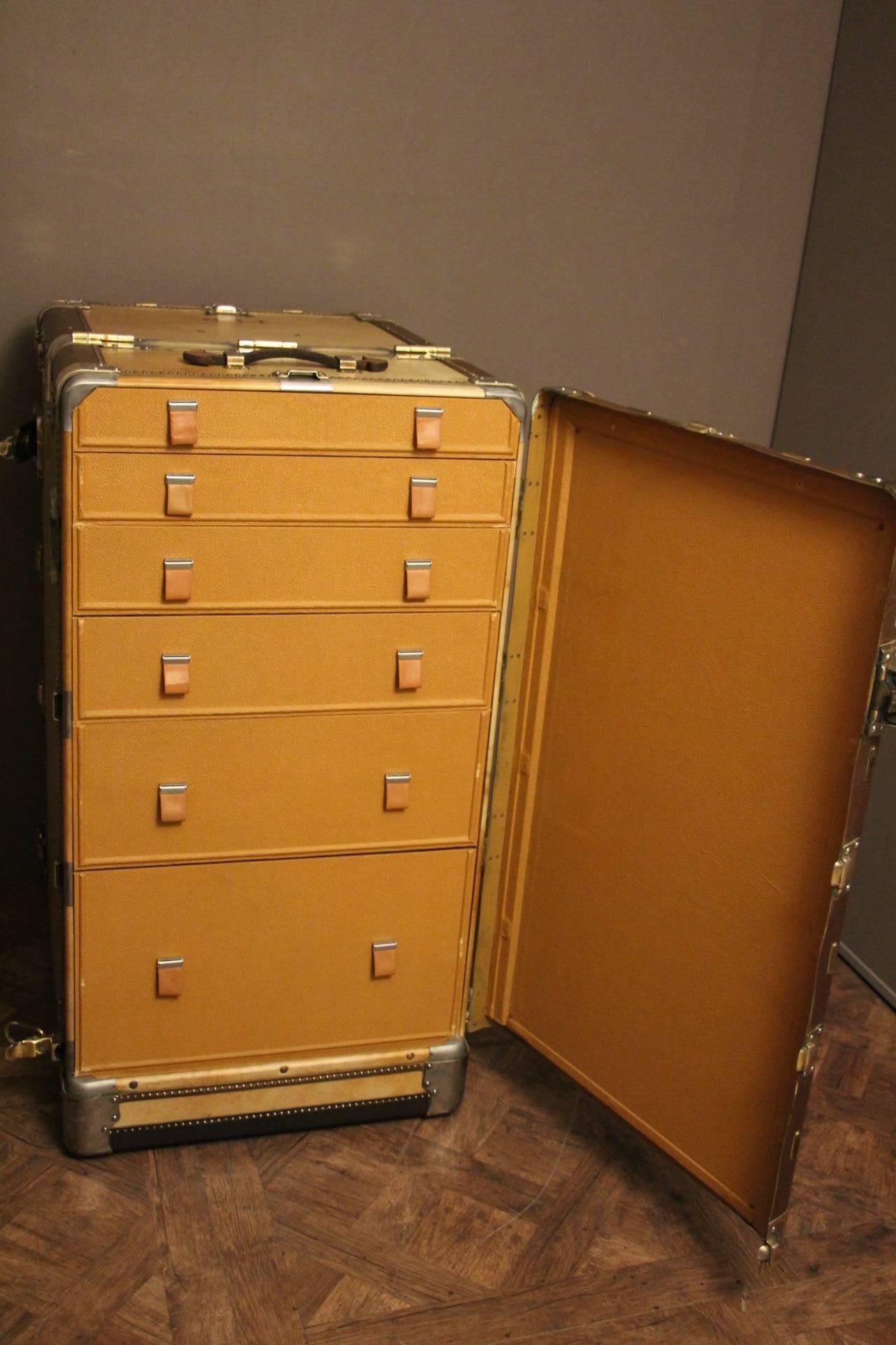 1930s Hartmann Beige Leather Turntable Wardrobe Fitted Steamer Trunk 1