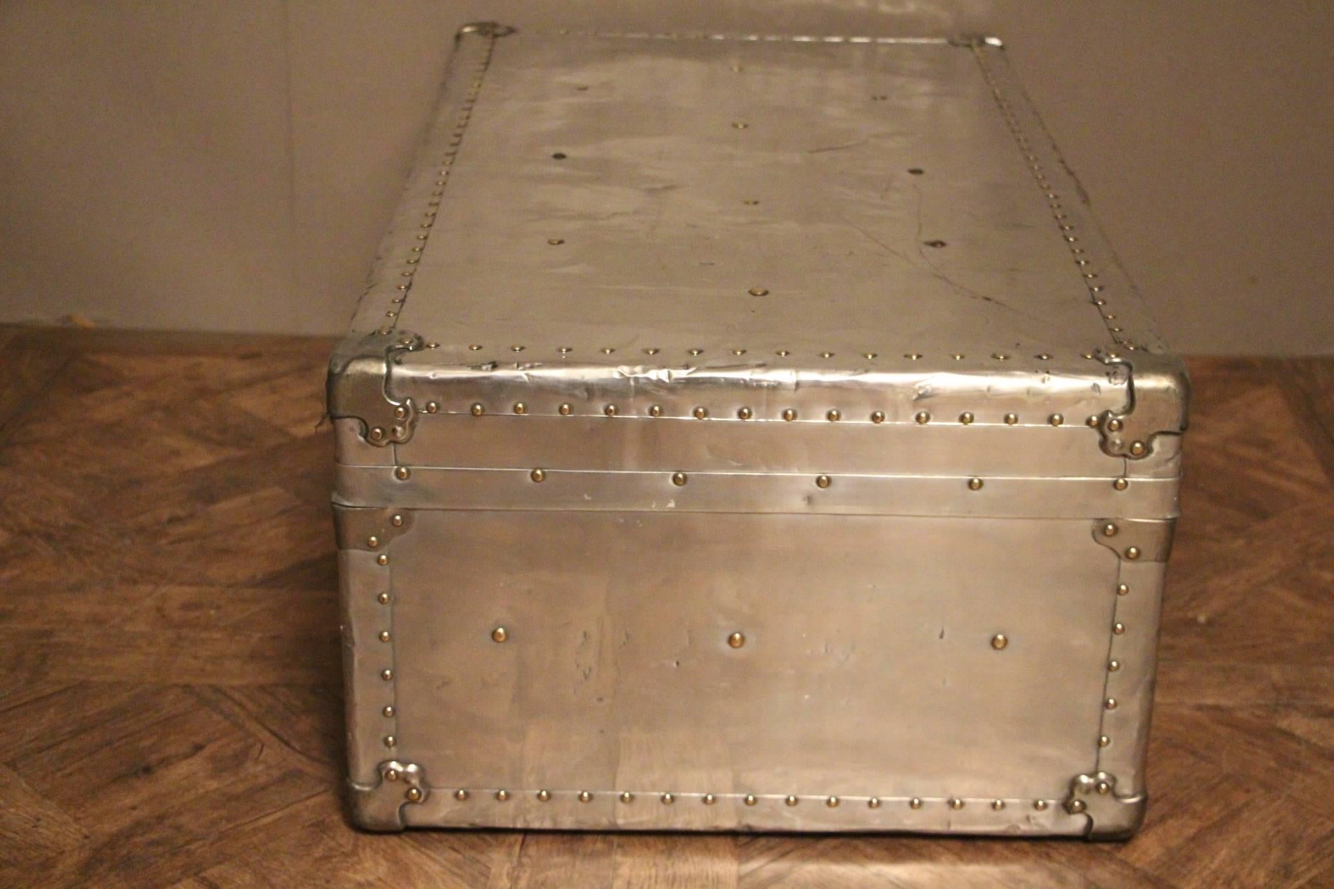 Unknown 1940s Polished Aluminum Cabin Steamer Trunk