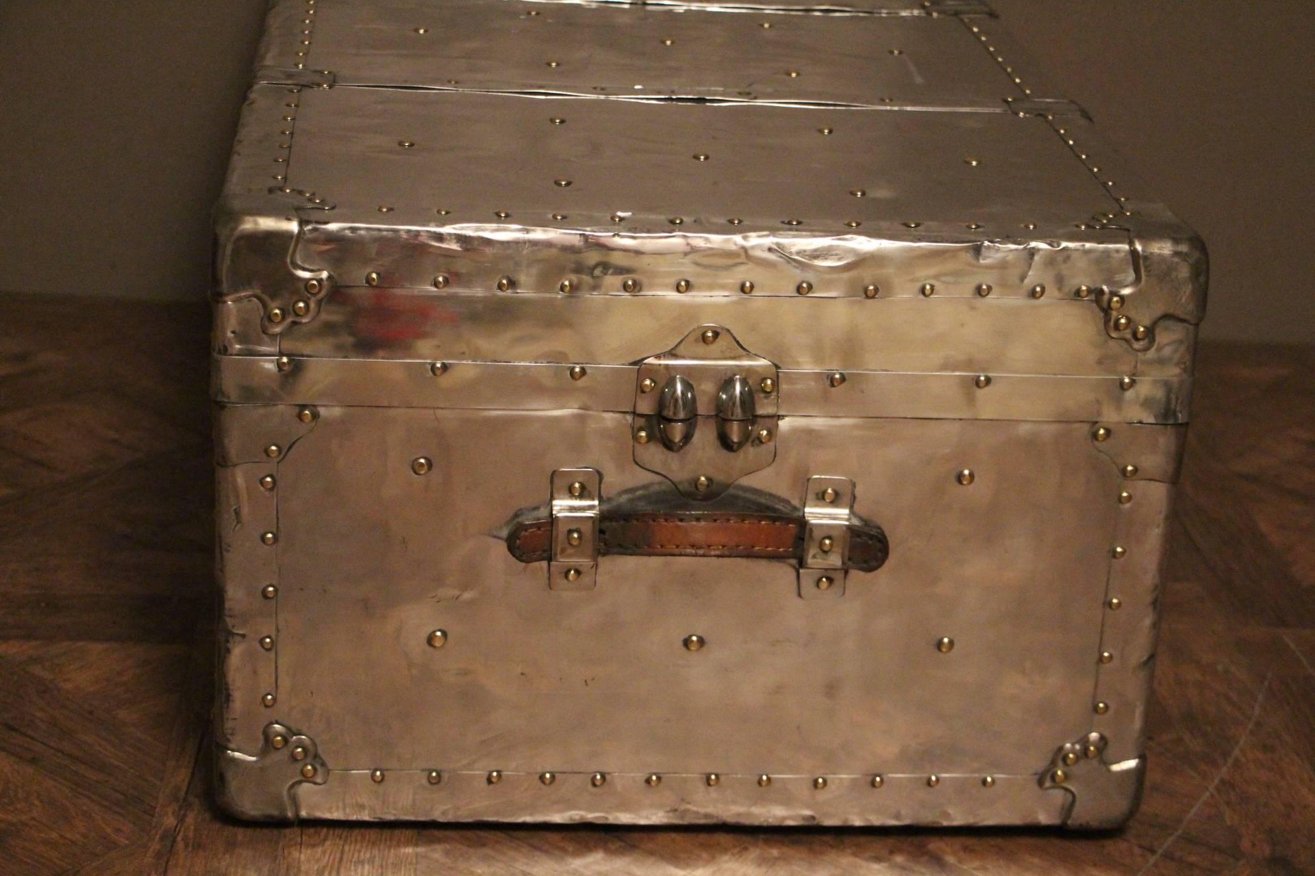1940s Polished Aluminum Steamer Trunk 1