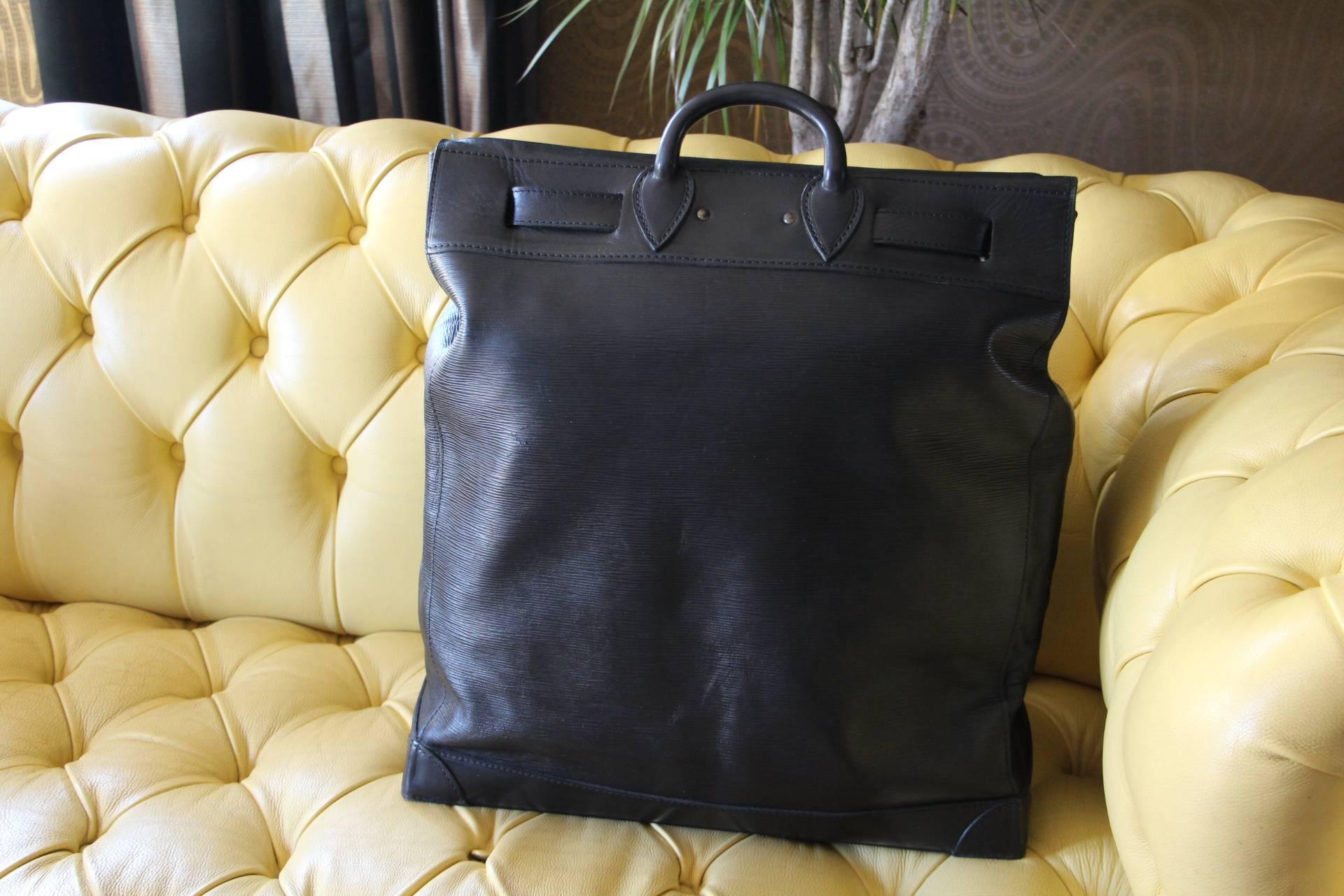 French Louis Vuitton Steamer Bag Epi Leather, Deep Black Color