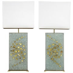 Exclusive Fractale Resin and Bronze Pair of Lamps