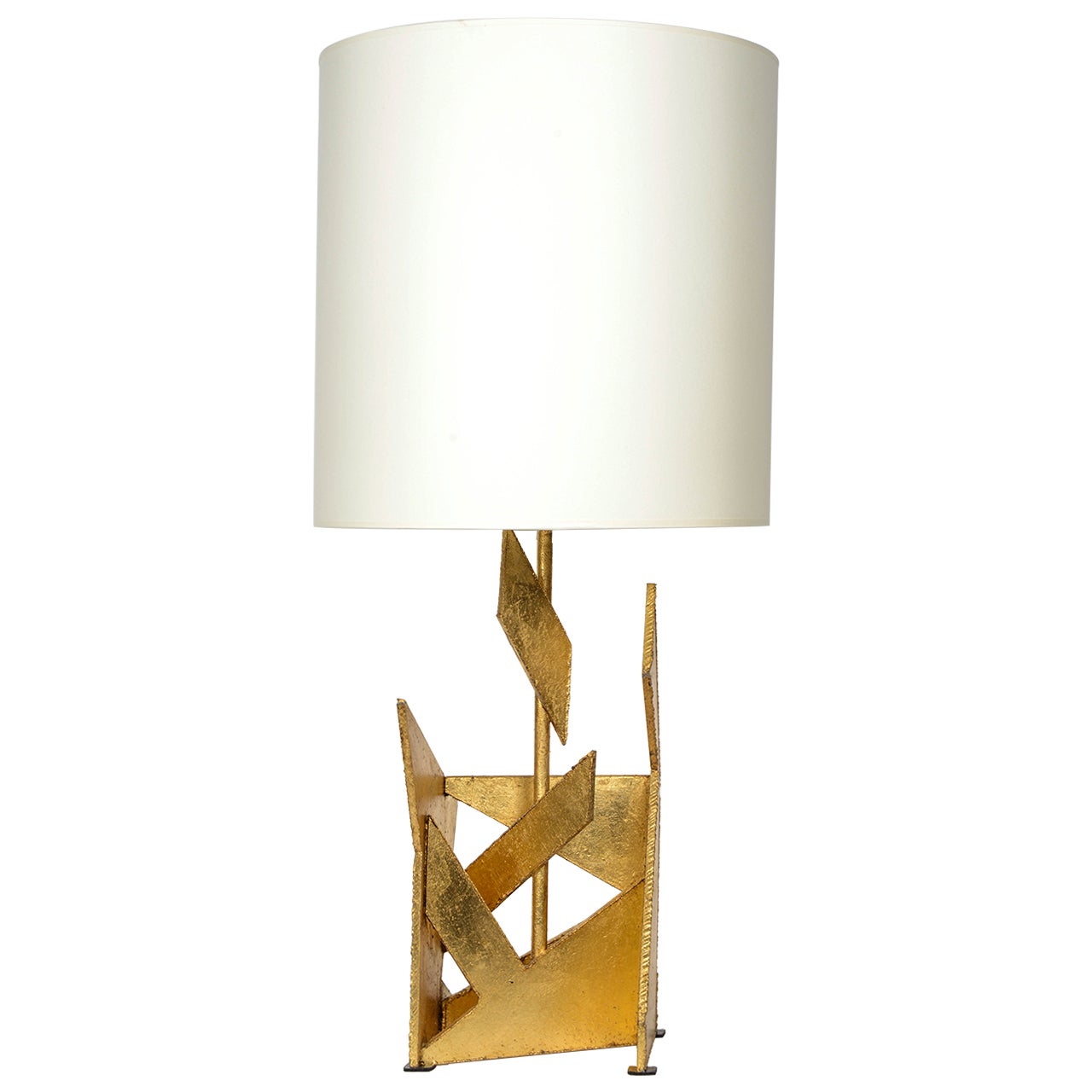Pair of Asymmetrical Gold Painted Metal Lamps