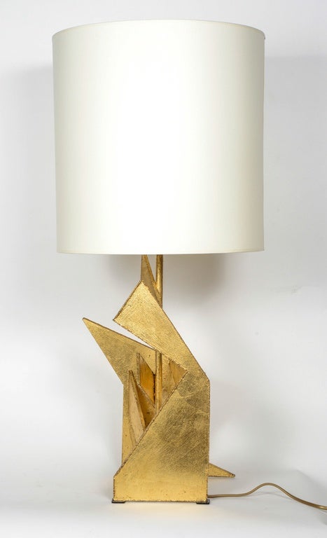 Italian Pair of Asymmetrical Gold Painted Metal Lamps