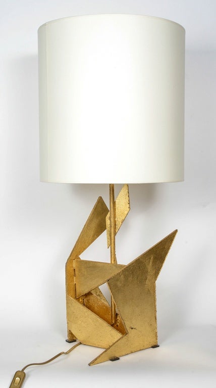 Late 20th Century Pair of Asymmetrical Gold Painted Metal Lamps