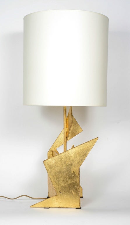 Pair of Asymmetrical Gold Painted Metal Lamps 1