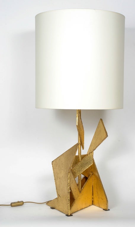 Pair of Asymmetrical Gold Painted Metal Lamps 2