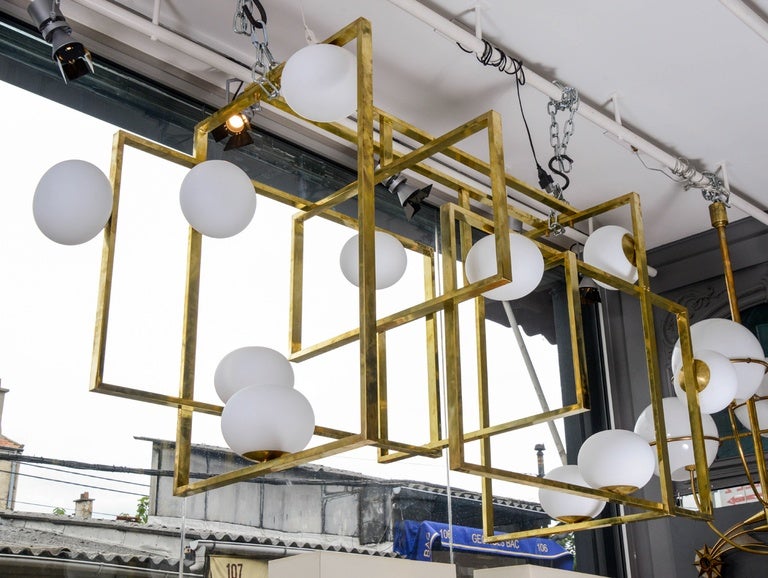 Moderne Lustre rectangulaire Glustin Luminaires Creation avec globes en vente