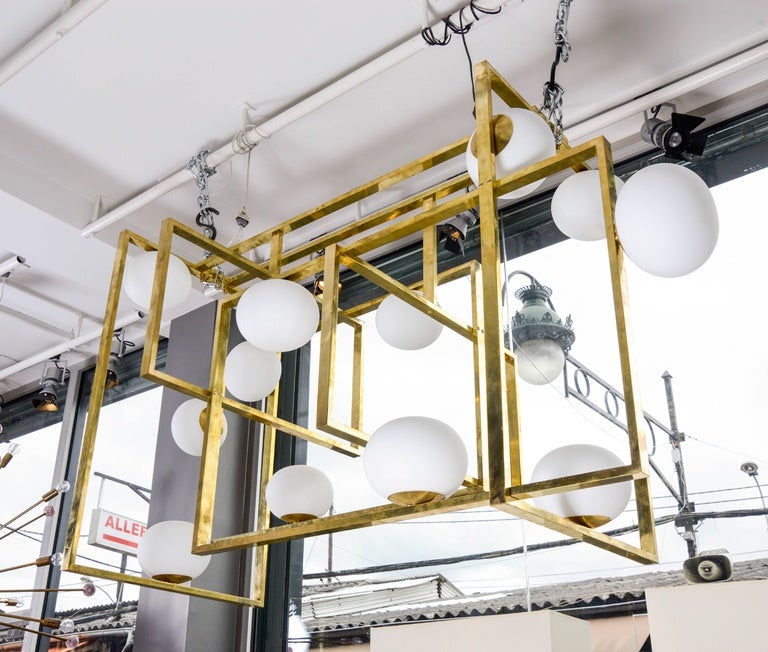 italien Lustre rectangulaire Glustin Luminaires Creation avec globes en vente
