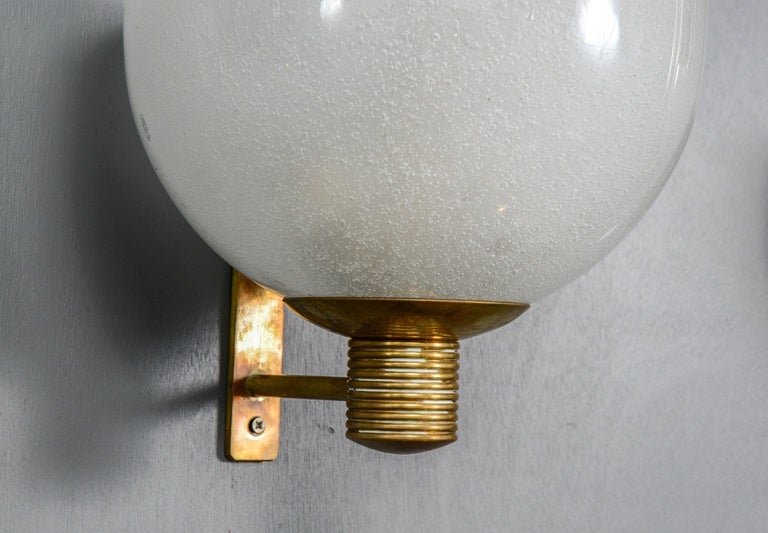 Mid-Century Modern Particular Set of Four Brass and Murano Glass Wall Sconces For Sale