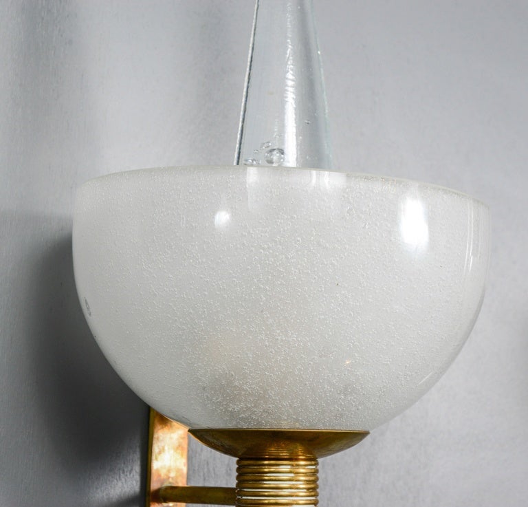 Italian Particular Set of Four Brass and Murano Glass Wall Sconces For Sale