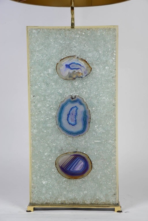 Contemporary Fractale Resin and Agates Pair of Lamps