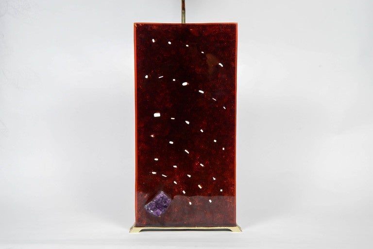 Exceptional Fractale Resin, Ivory and Amethyst Pair of Lamps