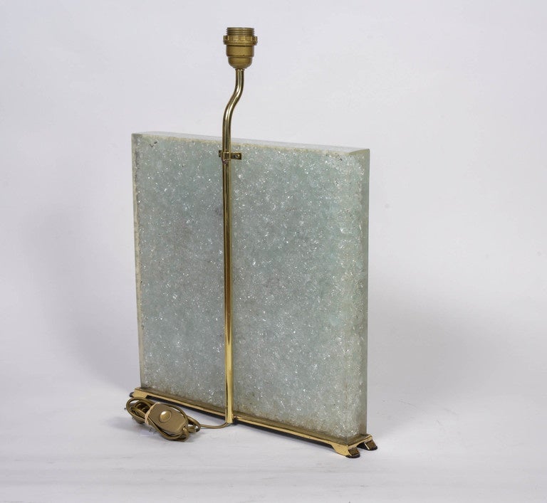 Bronze Square Fractale Resin and Amethyst Pair of Lamps For Sale
