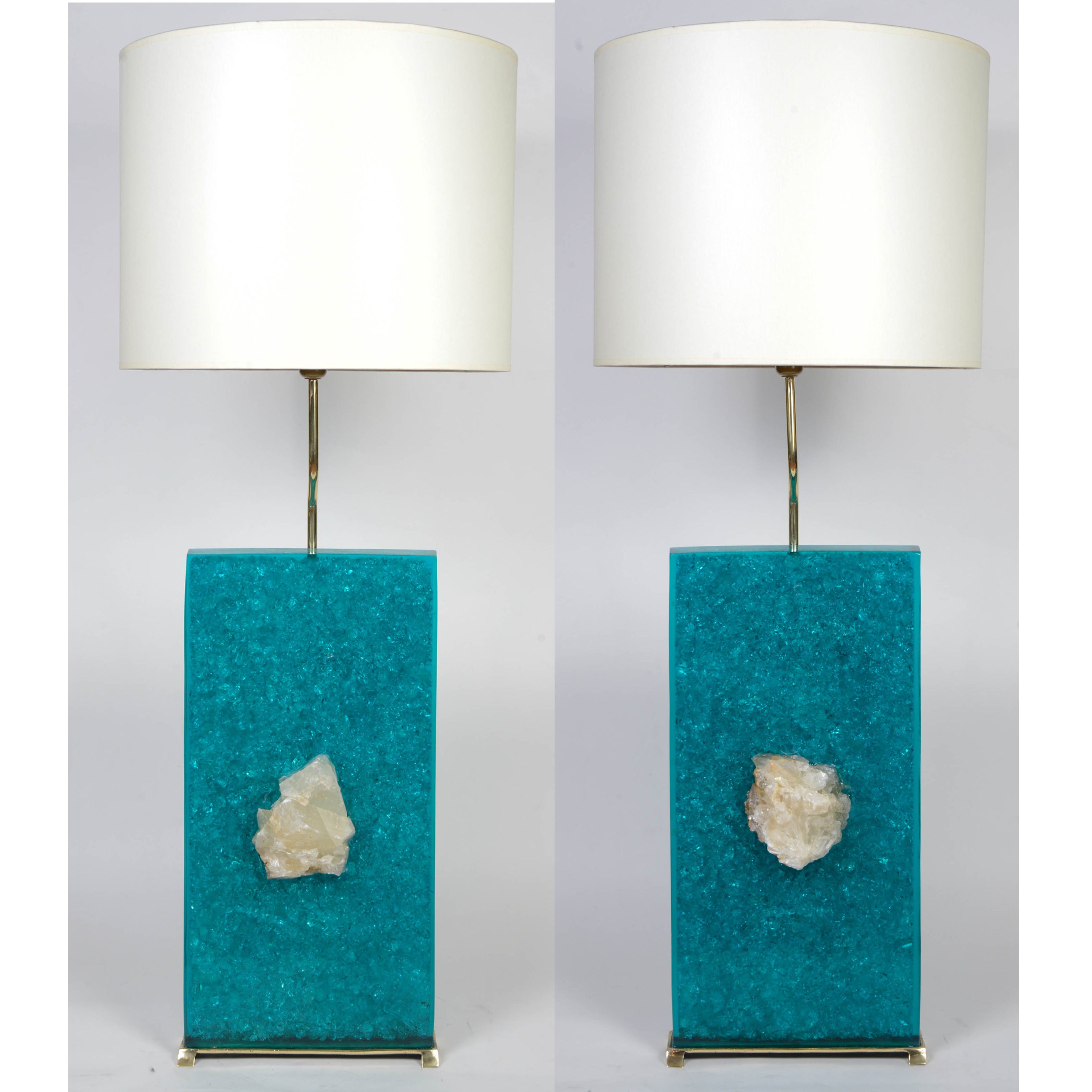 Great Fractale Resin and Quartz Pair of Lamps