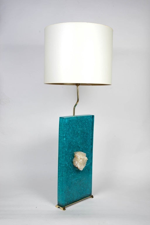 French Great Fractale Resin and Quartz Pair of Lamps