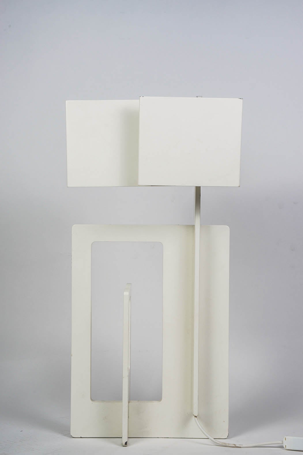 Late 20th Century Geometric Pair of White Steel Angelo Brotto Lamps