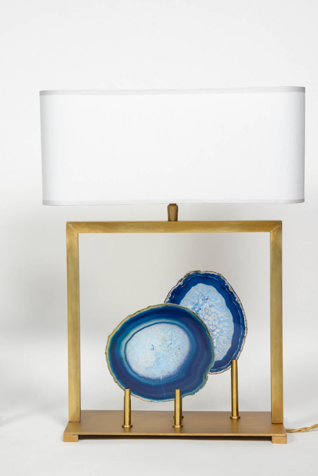 Precious Pair of Blue Agates and Brass Lamps at 1stDibs