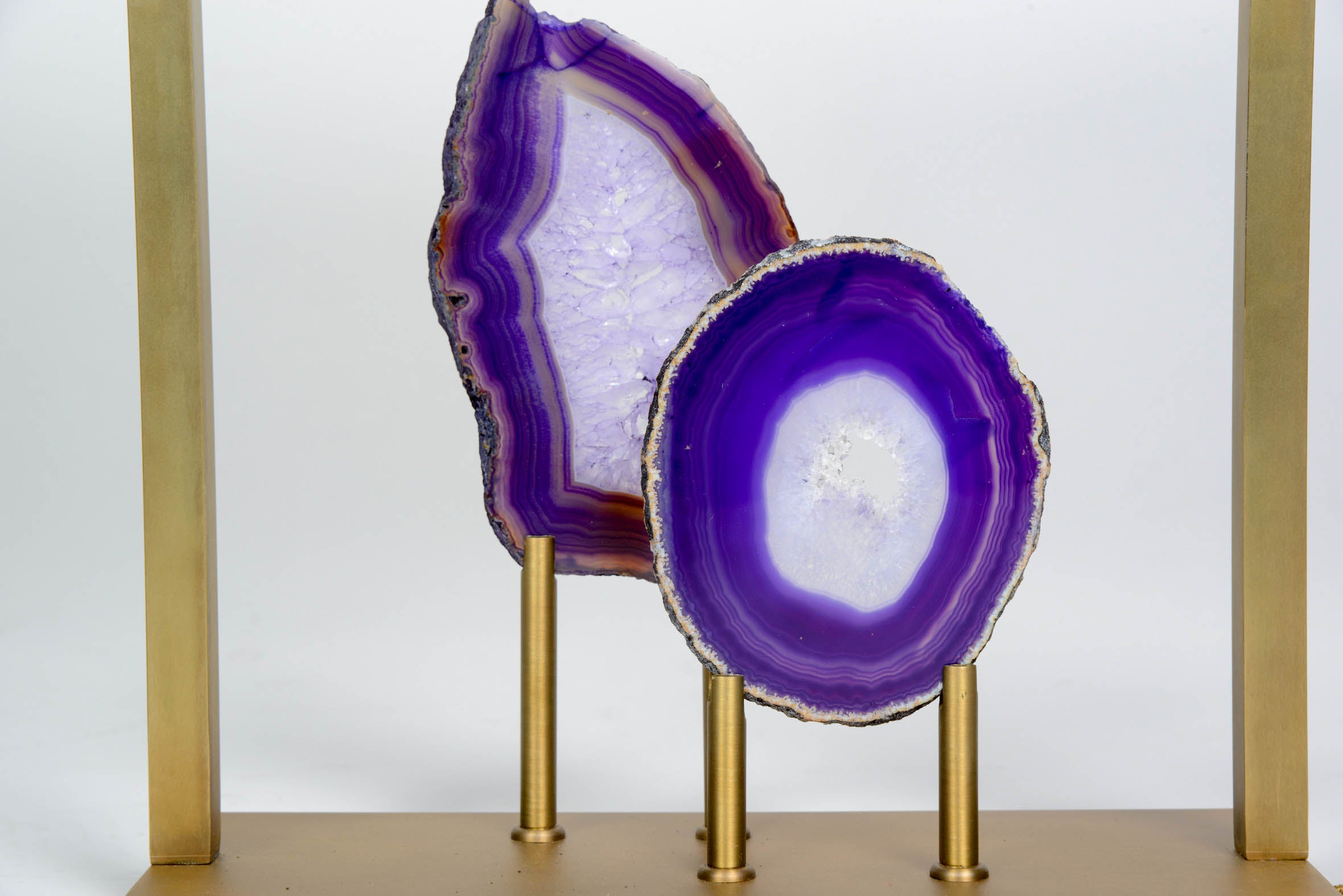 Modern Charming Purple Agates and Brass Lamps For Sale