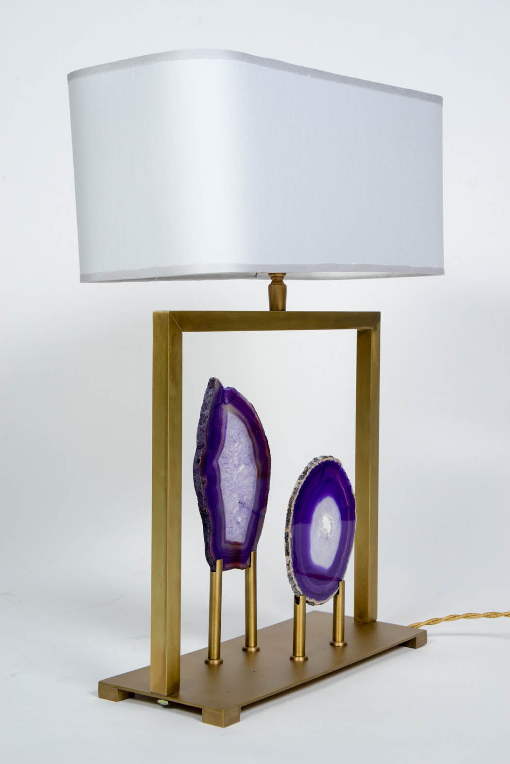 French Charming Purple Agates and Brass Lamps For Sale