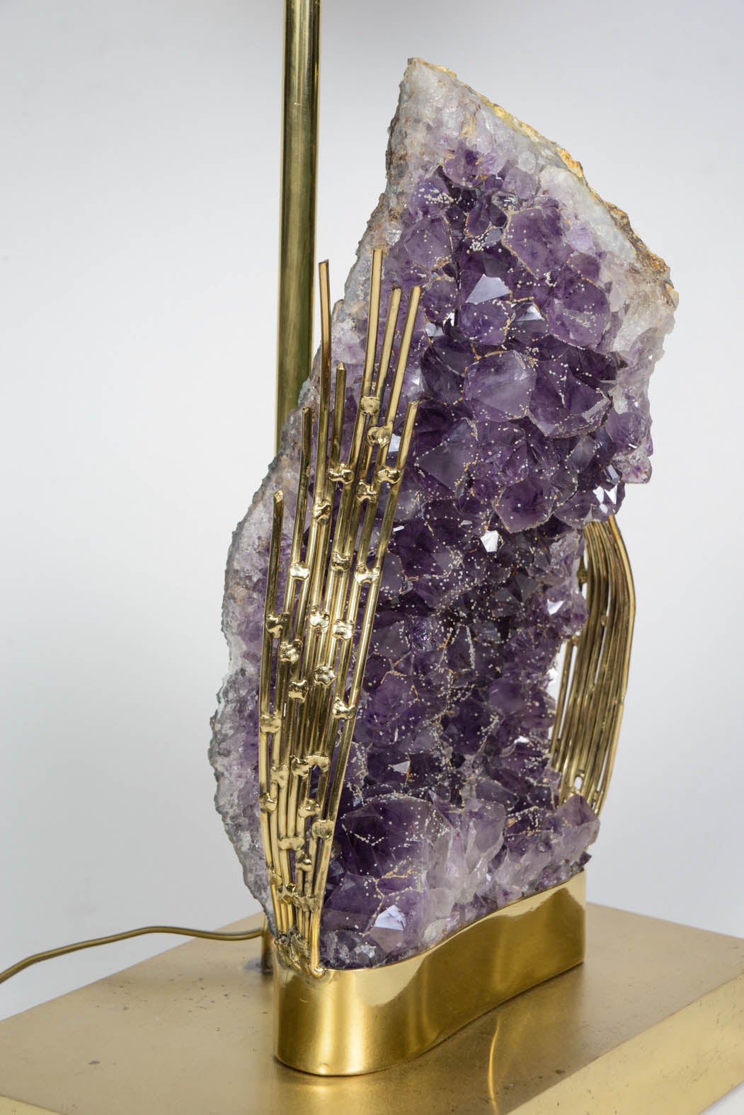 Mid-Century Modern Cool Brass and Amethyst Lamp Attributed to Willy Daro