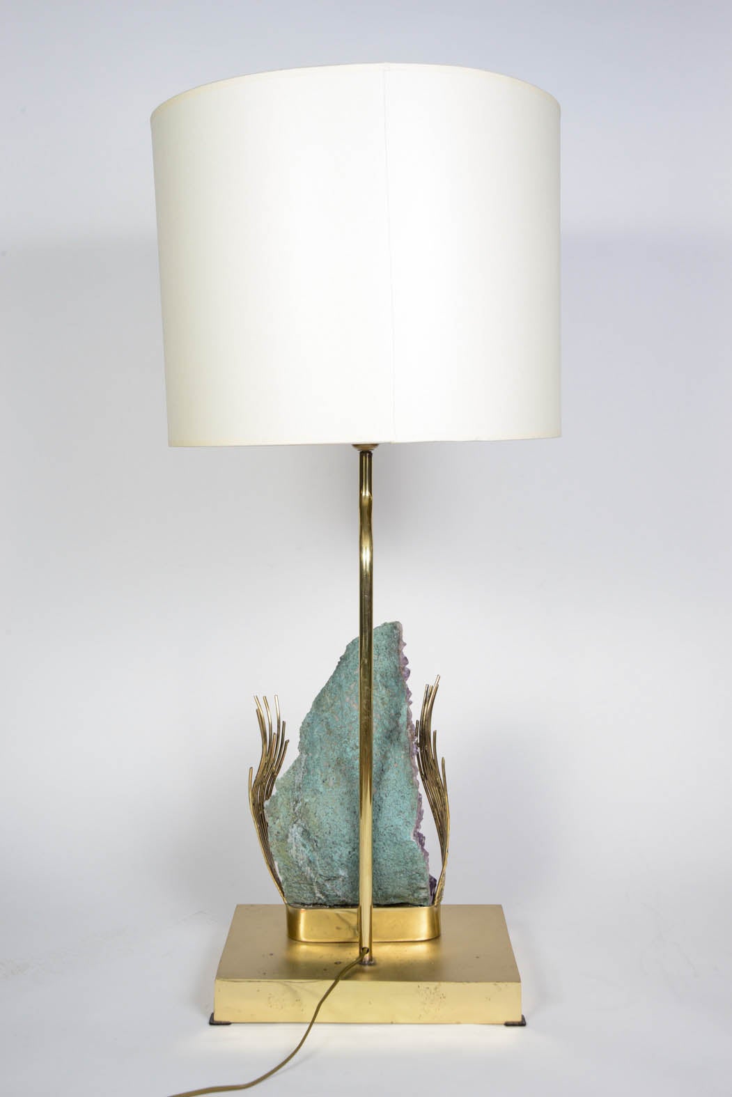Belgian Cool Brass and Amethyst Lamp Attributed to Willy Daro