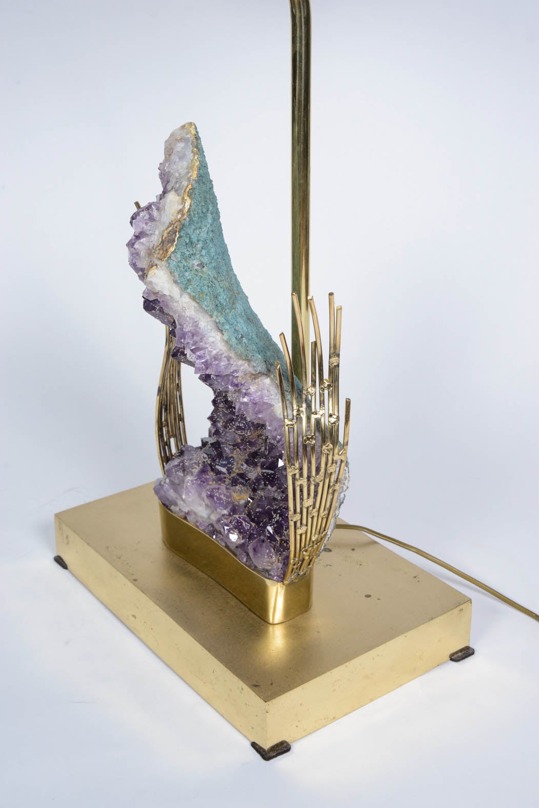 Late 20th Century Cool Brass and Amethyst Lamp Attributed to Willy Daro