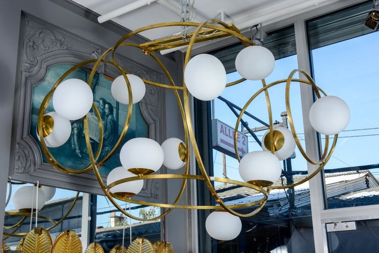 Impressive Multi Hoops Brass and Glass Chandelier at 1stDibs