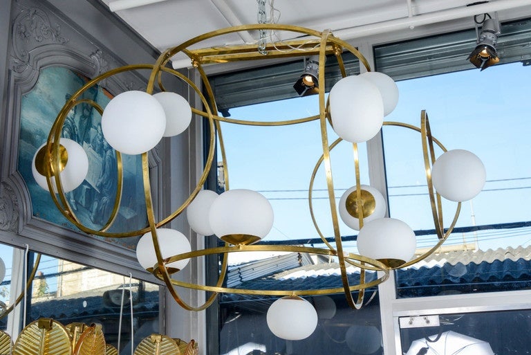 Impressive Multi Hoops Brass and Glass Chandelier at 1stDibs