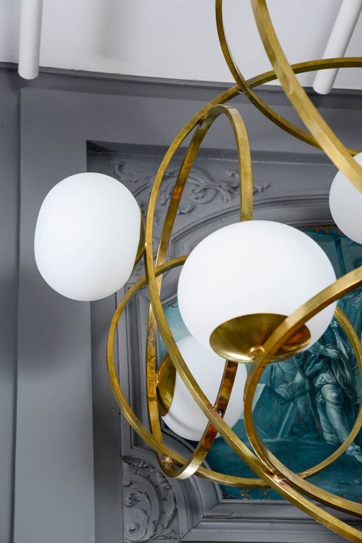 Impressive Multi Hoops Brass and Glass Chandelier at 1stDibs