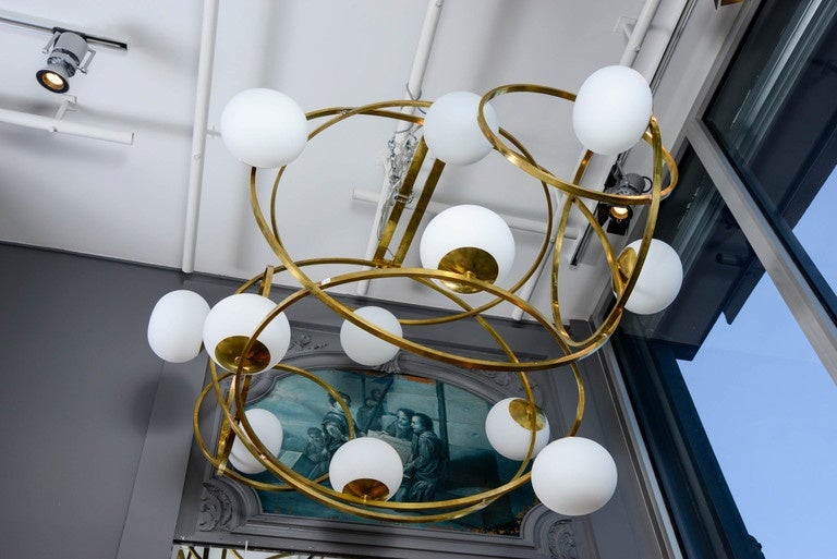 Impressive Multi Hoops Brass and Glass Chandelier at 1stDibs