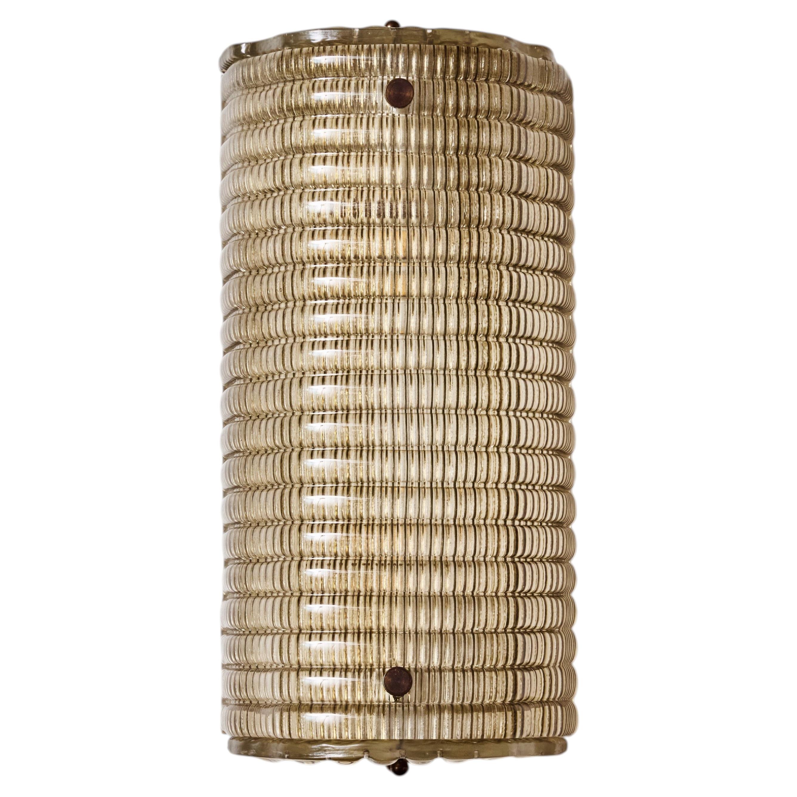 Modern Murano Ribbed Smoked Glass Wall Sconces For Sale