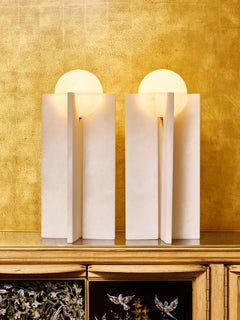 Pair of Alabaster Suspended Globe Table Lamps