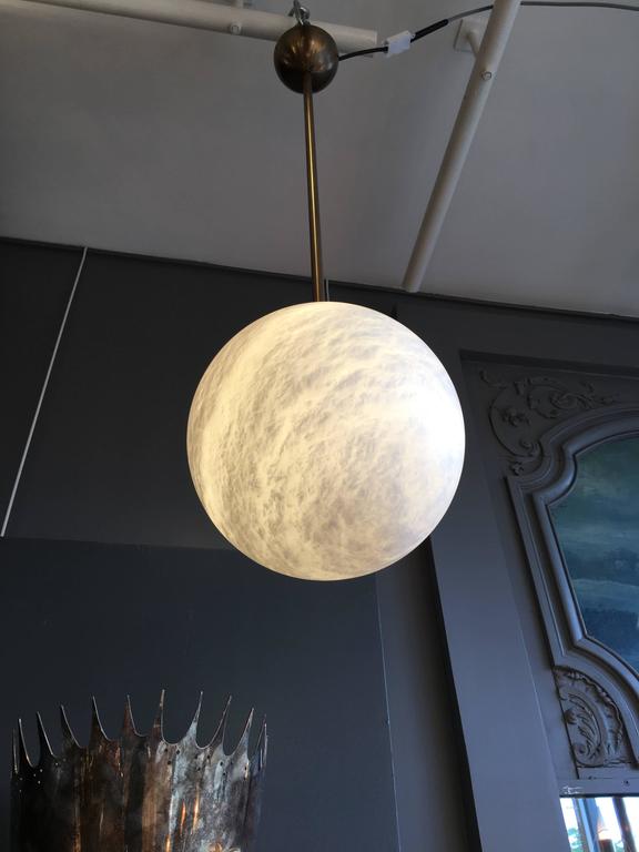 Alabaster and Brass Globes Pendant For Sale 4