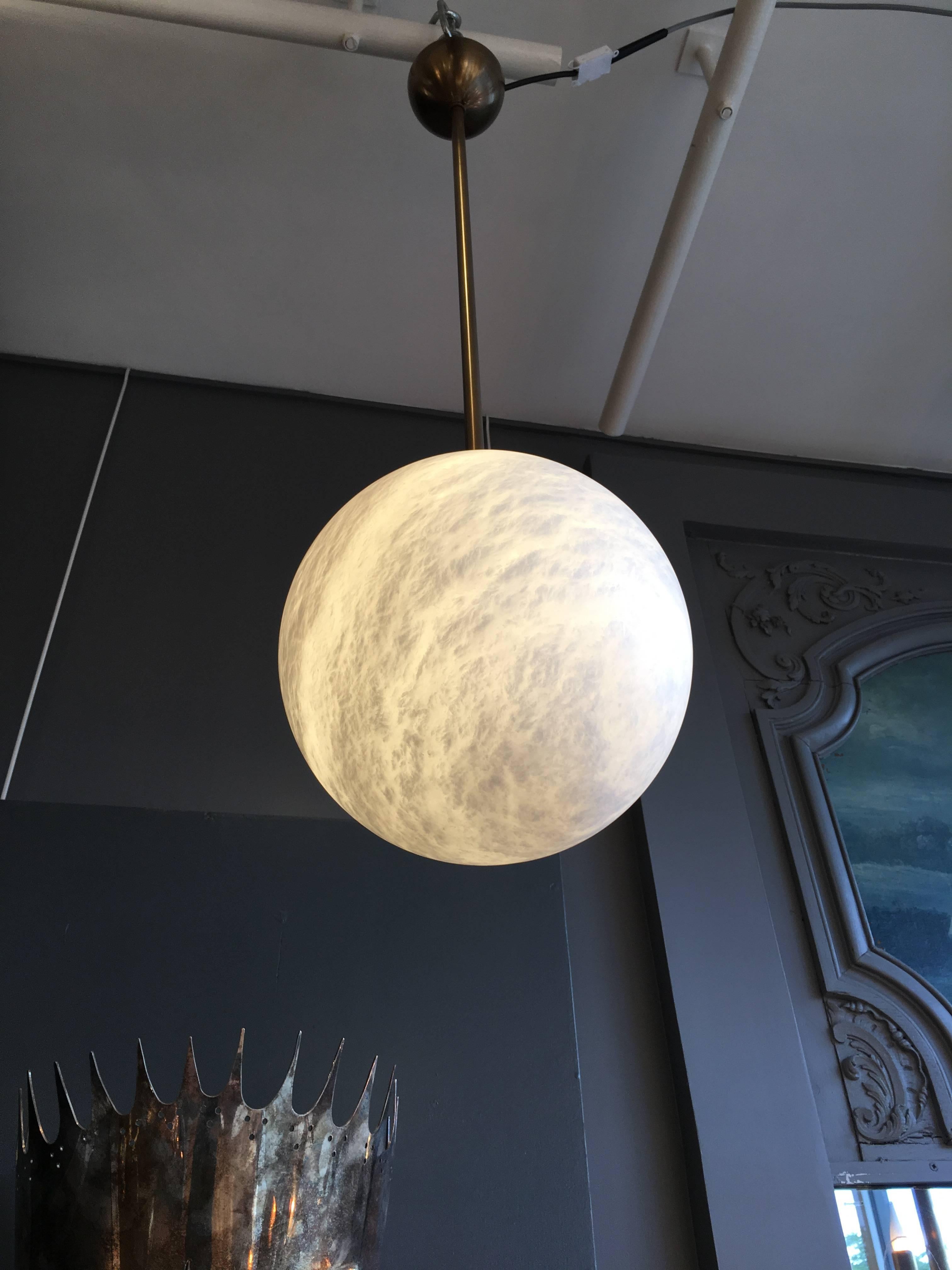 Alabaster and Brass Globes Pendant For Sale 1