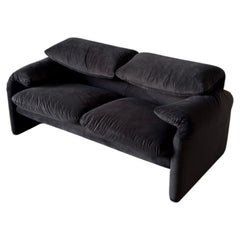 Maralunga 2-seater sofa, reupholstered in black velvet, Cassina