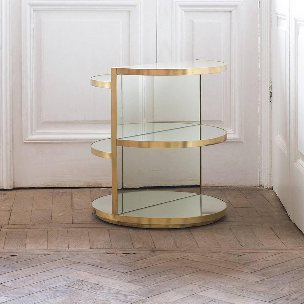 Room’s invisible eye mirrored side table, exemplifies the brand’s fastidious craftsmanship and blend of the conceptual with the simple. Using mirror and brass, the piece feels like a hide and reveal, inviting closer inspection. The table is divided