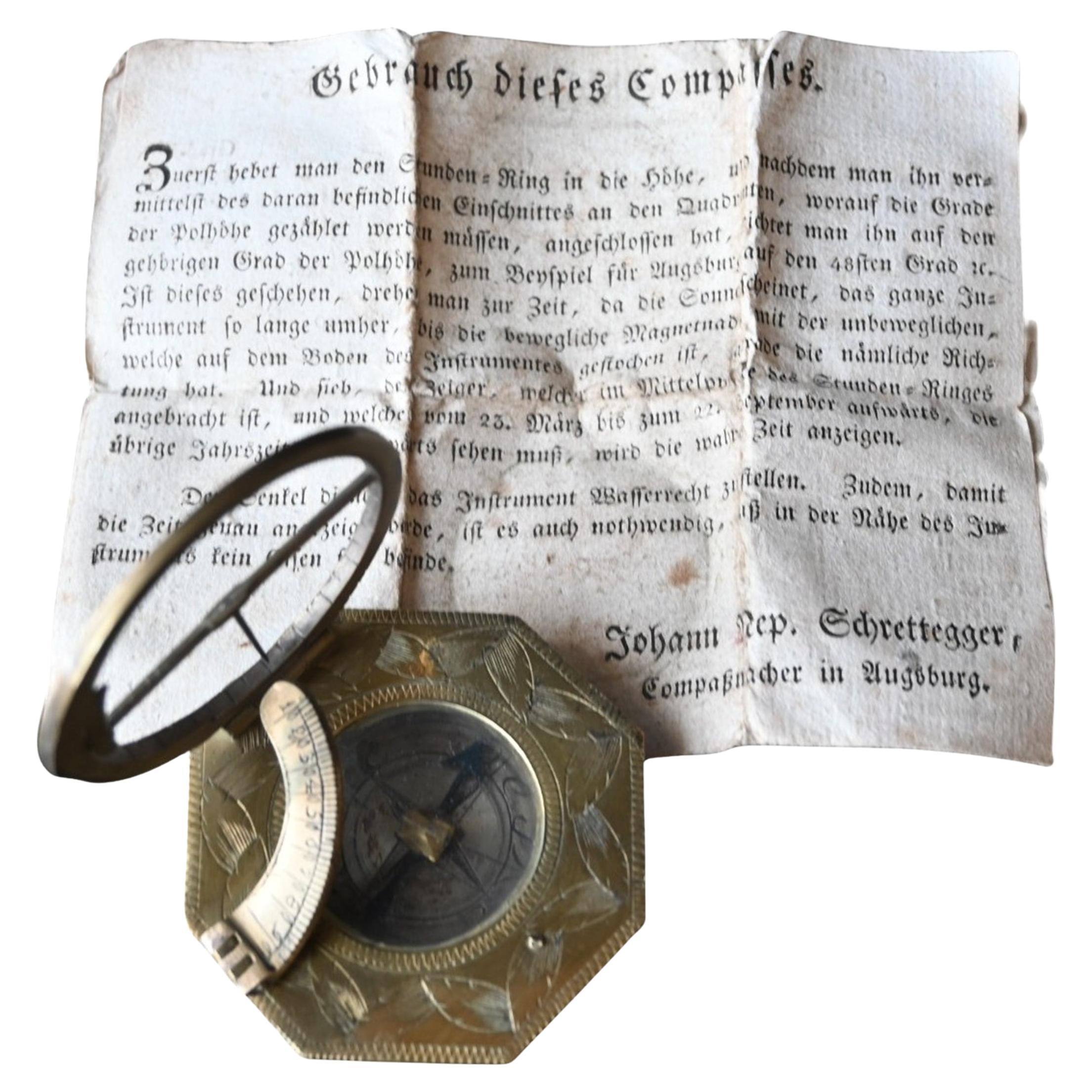 Rare cadran solaire équatorial et boussole du 18e siècle de Johann Nepomuk Schrettegger en vente