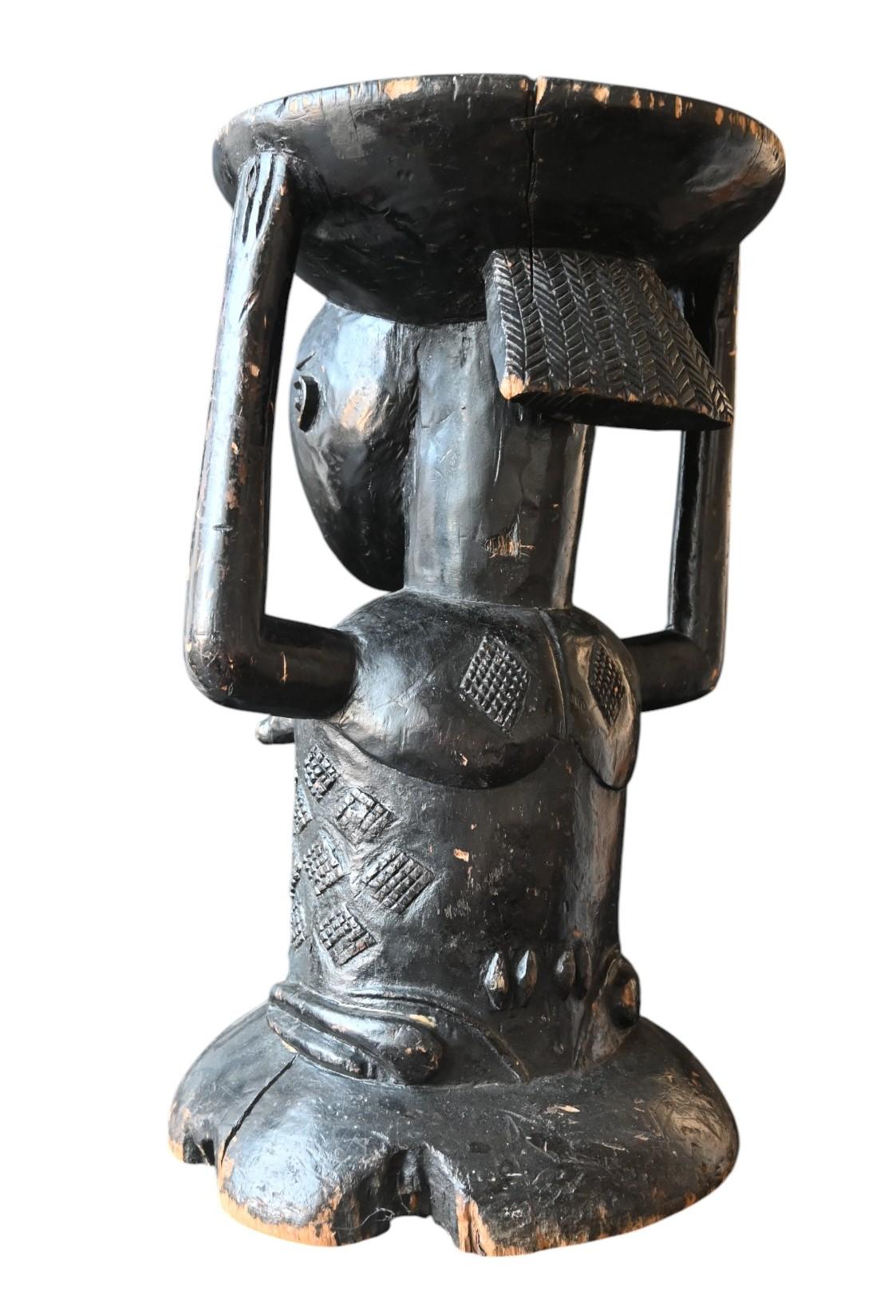 XIXe siècle Tabouret cariatide Luba - Région d'Upemba, D.R. Congo, fin du 19e siècle en vente