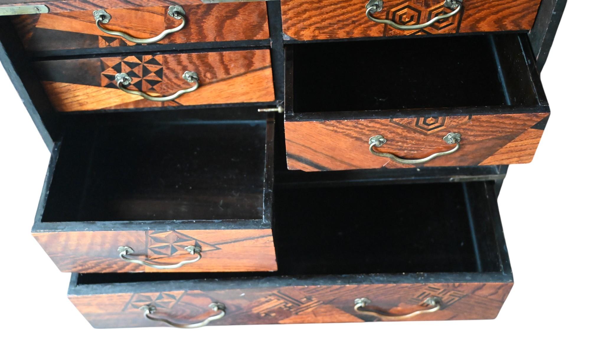 Japanese Kusuri Dansu – Apothecary Box With Yosegi Marquetry & Raden Inlays For Sale 1