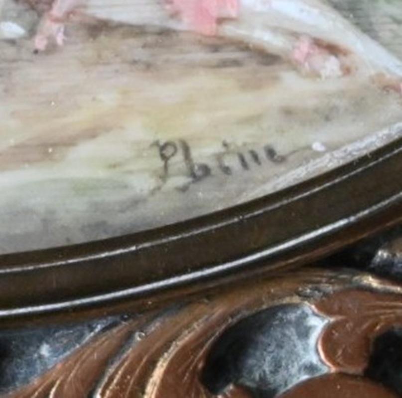 French Antique Oval Bronze Box With Hand-painted Miniature – Signed 