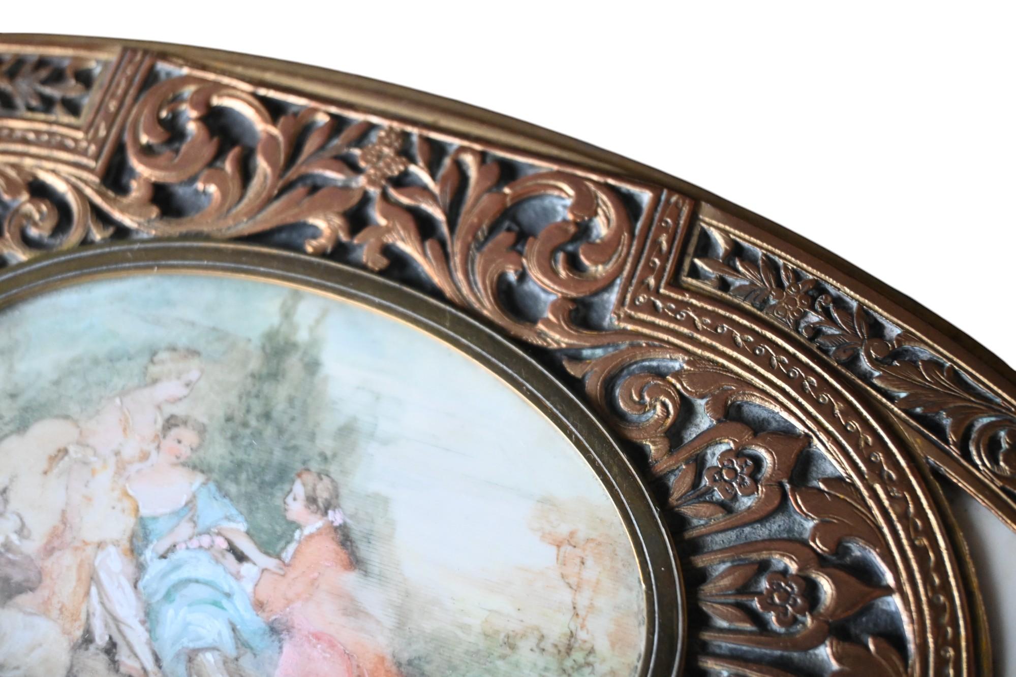 Antique Oval Bronze Box With Hand-painted Miniature – Signed 