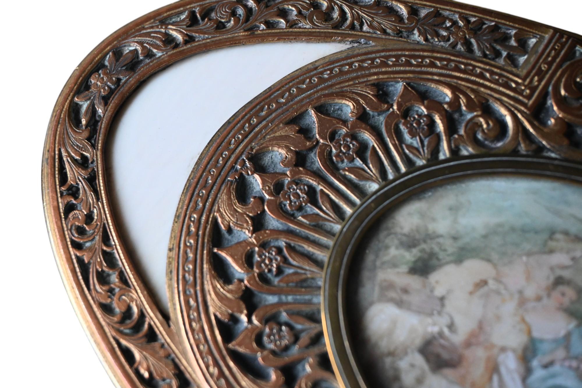 19th Century Antique Oval Bronze Box With Hand-painted Miniature – Signed 