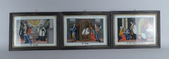 Série de six tableaux religieux représentant des Églôis, sous verre, XIXe siècle