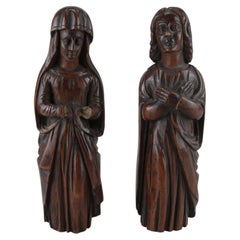 Pair of Carved Wooden Figures — Virgin Mary and Saint John, Renaissance Style
