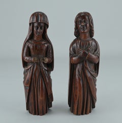 Pair of Carved Wooden Figures — Virgin Mary and Saint John, Renaissance Style