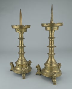 A pair of Flemisch Gothic-style candle holders, made in the 17th century.