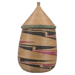Tutsi Agaseke basket with polychrome geometric decoration - Rwanda - mid 20th C.